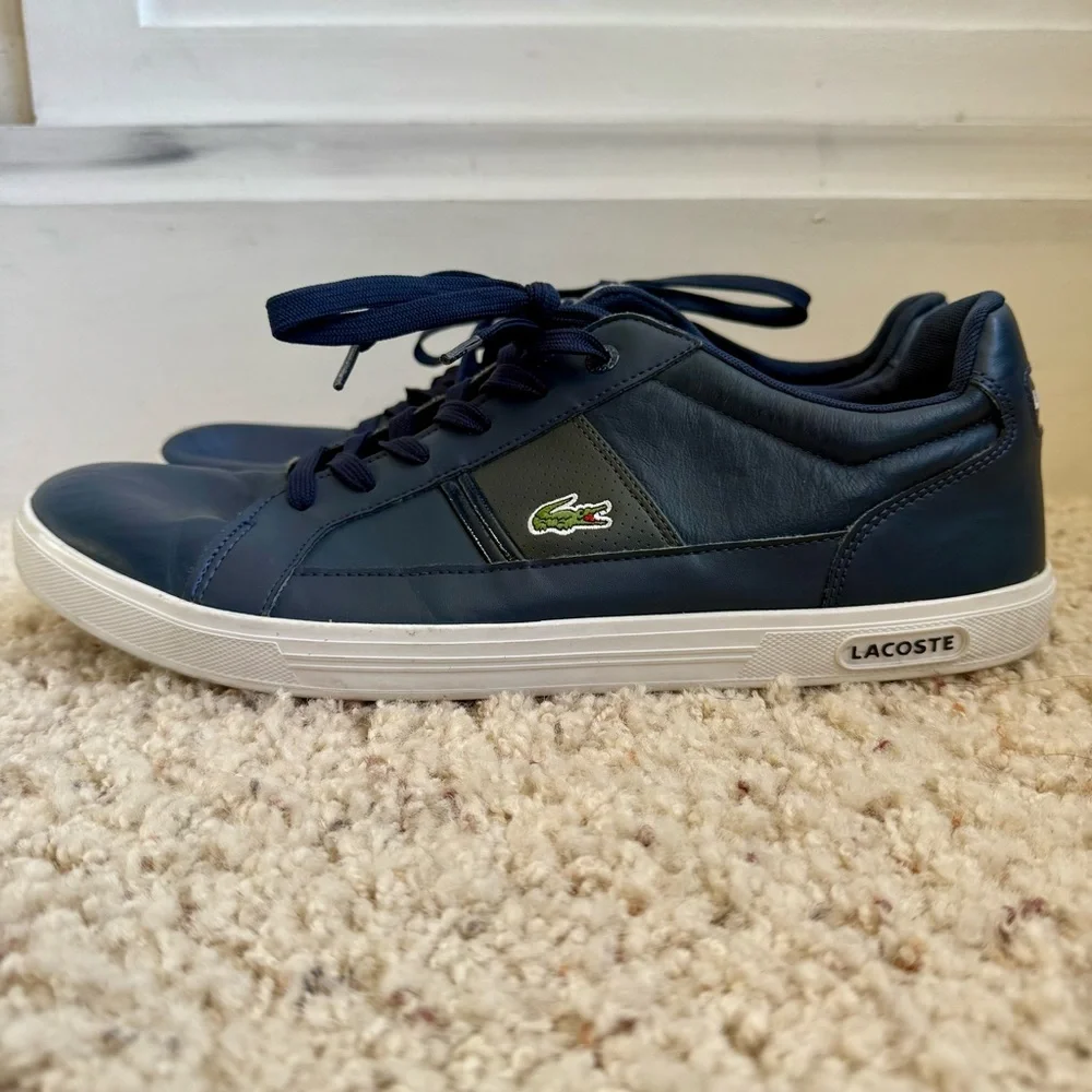 Lacoste Men’s Europa LCR3 Leather Sneaker Navy Size 13 Preppy Classic‎